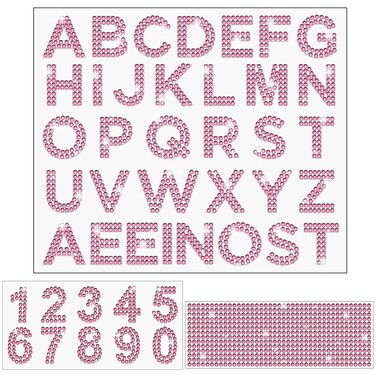 3 Sheets Glitter Rhinestone Stickers Bling Crystal Alphabet Letter Stickers Number Stickers Gemstone Border Stickers 34 Letters and 10 Numbers Self-Adhesive Decorative Stickers for DIY Decor (Pink)