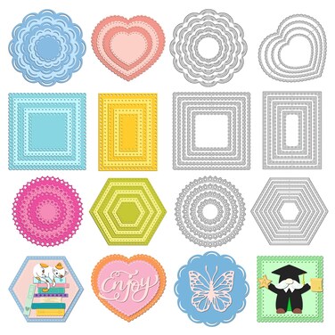 INFUNLY 6 Styles Frame Metal Die Cuts Rectangle Die Cut Shapes Heart Cutting Dies for Card Making Different Shapes Metal Die Stencils Circle Embossing Template for DIY Scrapbooking Craft Supplies