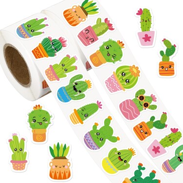Whaline 1400Pcs Cactus Paper Stickers 16 Designs Succulent Decals Cute Summer Adhesive Stickers for DIY Crafts Rewards Greeting Cards Scrapbooking Decor, 1.5 in
