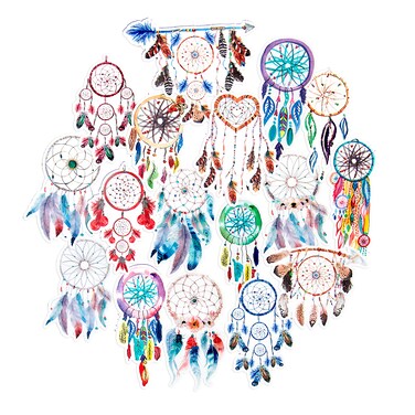 Navy Peony Bohemian Dream Catcher Stickers (17 Pieces)   Waterproof Decals for Laptops and Phones   Stickers for Scrapbook and Journal