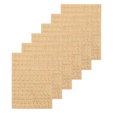 MECCANIXITY 6 Sheets Letter Resin Stickers 3D Small A to Z Gold Mini Alphabet Sticker Metallic Sparkle Alloy Lowercase for Resin Nail Scrapbooking 3mm