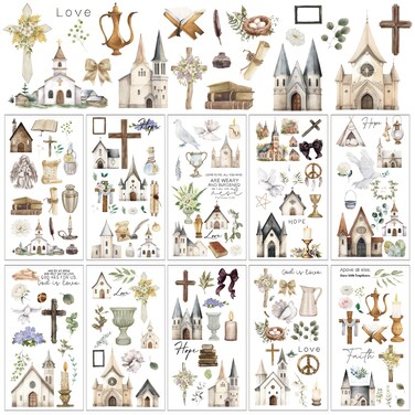 Whaline 10 Sheet Christian Bible Rub on Transfer for Crafts Church Cross Floral Candle Rub on Transfer Inspirational Religious Furniture Decal for Spring Journals Scrapbooking Diary Envelope Decor