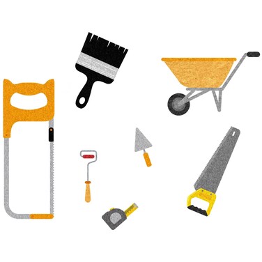 YKW DIY Construction Tools Metal Cutting Dies Set - Includes Saw, Paint Brush, Wheelbarrow, Trowel, Roller, Tape Measure - Perfect for Scrapbooking, Card Making, and Craft Projects
