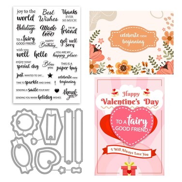 ORIGACH Sentiments Clear Stamp and Dies Set for DIY Scrapbooking Album Decorative Card Making