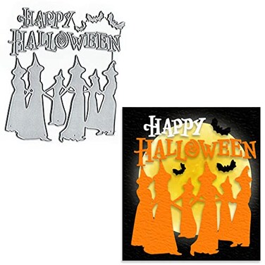 Halloween Witches Die Cuts for Card Making, Happy Halloween Words Cutting Dies Sets Witch Bats Dies Stencils Embossing Template for Scrapbooking DIY Cards Album Crafts Supplies