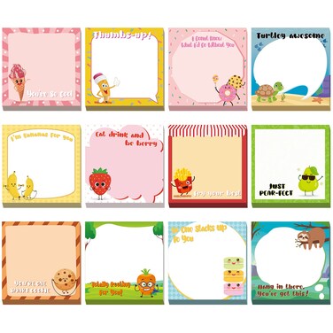 12 Pcs Fun Inspirational Sticky Notes 3 x 3 Inch Motivational Notepads Cute Post Notes Positive Appreciation Sticky Notes Positive Gifts for Teacher Nurse Coworkers Studying Supplies (Cute Style)