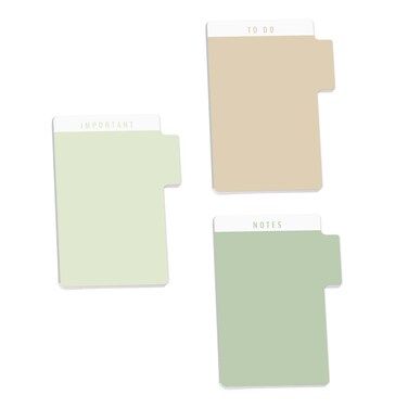 Earth Tone Tab Shaped Sticky Note Pad Assortment/Set of 3 to Do Pads / 3.5" x 5" Contemporary Sticky Note Tabs / 50 Sheets Per Pad/Made in USA