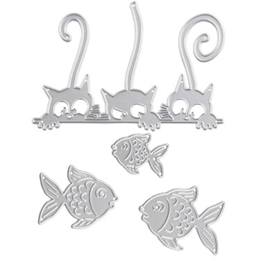 Cutting Dies Metal, Metallic Cutting Dies, Fish and Cat Metal Embossing Stencils for DIY Scrapbooking Photo Album Decorative DIY Paper Cards Making Gift
