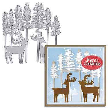 Threetols Metal Tree Background Cutting Dies, Christmas Elk Die Cuts Stencils Deer Metal Dies for Card Making Paper Crafting Scrapbooking and DIY Craft Album Paper Card Christmas Decor