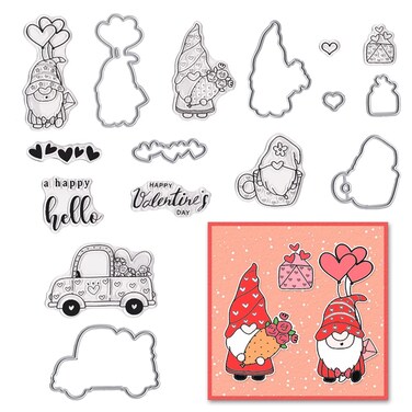 Estivaux Valentines Gnomes Clear Stamps and Dies for Card Making, Heart Truck Rubber Stamps Valentine's Day Gnome Cutting Dies Love Flowers Car Die Cuts for Scrapbooking Journaling Crafts Supplies