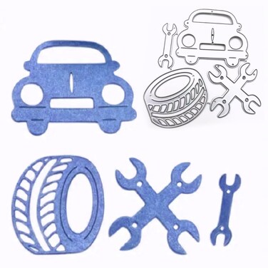 YKW Car Tire Repair Tool Mold Cutting Dies Set, Paper Craft DIY Tool Set for Card Making, Photo Album, Scrapbooking Including Embossing Tool die Cut Etching Template Stamp Thin Banner Cutting die