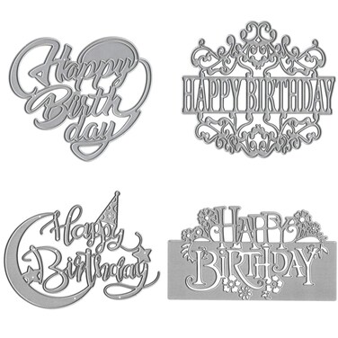 Accfore 4 Pieces Die Cuts for Card Making,Happy Birthday Cutting Dies Card Making Supplies DIY Die Cutters Card Making Stencil Embossing Tool Scrapbooking DIY Etched Craft Dies