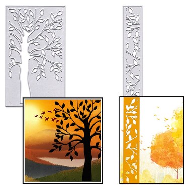 Estivaux 2 PCS Tree Leaves Frame Die Cuts for Card Making, Hollow Leaves Cutting Dies Rectangular Leaf Lace Border Dies Stencils Embossing Template for Scrapbooking DIY Cards Album Crafts Supplies