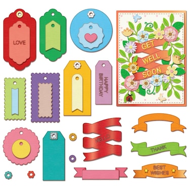 MAYJOYDIY Label Banner Bookmarks Cut Dies Metal Cutting Dies for Card Making Love Thank Happy Birthday Carbon Steel Stencil Template for for Card Scrapbooking DIY Craft Album Gift Box Decor