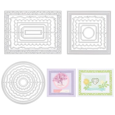 INFUNLY 3PCS Frame Dies for Card Making Label Die Cuts Round Square Rectangle Frame Cutting Dies Layering Background Lace Die Cuts for DIY Scrapbooking and Photo Embossing Album Craft Decoration