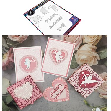 Alinacutle Happy Valentine's Day&amp;Cupid Frame Metal Cutting Dies Cut for Handmade Card Making Scrapbooking Album Paper Craft Template