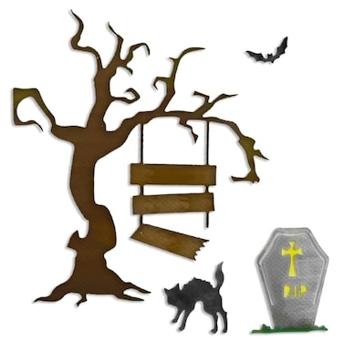 Glodecart Halloween Tree Tombstone Dies for Card Making, Spooky Halloween Tree Cat Bat Cutting Die for Scrapbooking Paper Crafting Decor DIY Photo Album Metal Scary Halloween Die Cuts for Card Making