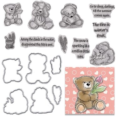 Winter Thankful Words Cutting Dies for Card Making Bear Animals Dies Christmas Blessing Words Die Cuts Embossing Stencil Template Tool for DIY Scrapbooking Paper Card Photo Album Craft Decoration