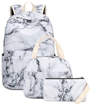 Bluboon School Backpack Teens Girls Boys Kids School Book Bags with Lunch Box Pencil Bag (White)