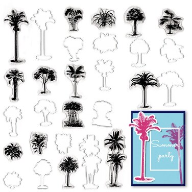 Tree Stamps and Dies for Card Making, Trees Clear Stamp Coconut Tree Cutting Dies Plant Die Cuts for Holiday Card Making Leaves Clear Stamps fos DIY Scrapbooking Transparent Album Decor Paper Craft