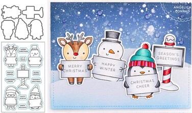 Mvchifay Clear Stamps and Die Cut Set Silicone Seal Scrapbooking Tool DIY Craft Embossing Stamp Metal Stencil Template Set for Paper Card Making (Winter Penguin Snowman)