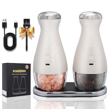 Salt and Pepper Grinder Set,2 PCS 5 Inch Wooden Manual Salt Pepper Mill Grinders for Kitchen,Refillable and Adjustable Grinder for Pepper Salt Spices