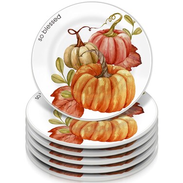 SiliFine 6 Pcs 6 Inch Fall Plates Thanksgiving Salad Plates Ceramic Dessert Plates Fall Leaves Dishes Pumpkins Platter Autumn Harvest Plates Appetizer for Thanksgiving Dinner Decoration(Pumpkin)