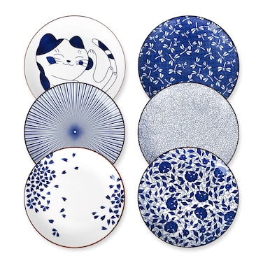 Selamica 10 Inch Kitchen Serving Plates, Large Dessert Plates Ceramic for Salad Pasta Steak, Microwave Dishwasher Safe, Set of 6, Blue