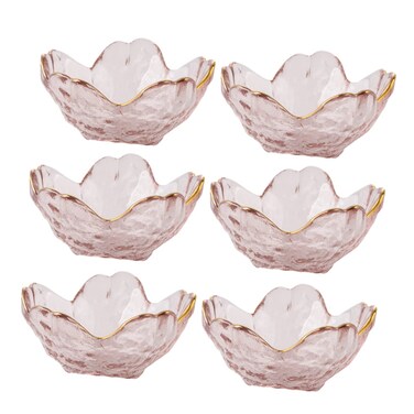SHOWERORO 6pcs Cherry Blossom Glass Dish Decorative Glass Bowl Dip Bowls Shape Glass Fruit Plate Clear Glass Dinner Plates Sauce Dipping Bowls Design Jewelry Tray Salad Bowls