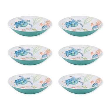 UPware Melamine Dinner Bowl Set of 6, BPA-Free Dishwasher Safe Round Bowls, Dinnerware Kitchen Bowls for Pasta, Rice, Soup, and Salad, 8 Inch Bowls (Sea Life Serenade)