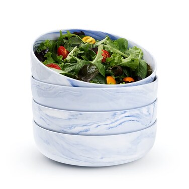 Divitis Home Fusion Pasta/Salad Bowls set of 4, 56 fl oz, blue porcelain (plates and bowls set)