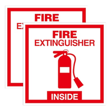 2 PCS Fire Extinguisher Inside Sign Stickers,Self Adhesive Vinyl Safety Label Waterproof, Fade and Scratch Resistant, Suitable for Indoor and Outdoor,Red on White