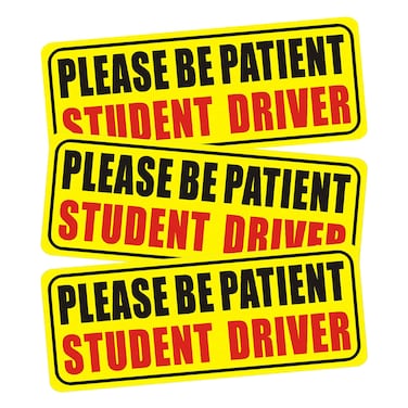 Kewucn 3 PCS Student Driver Sticker for Car, 9"&Atilde;&mdash;3.5" Reflective New Drivers Bumper Sticker, Be Patient Student Driver Sign, Safety Warning Student Driver New Driver Sign for Most Cars(Black&amp;Red)