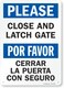 SmartSign-U9-2415-NP "Please - Close And Latch Gate" Bilingual Sign   10" x 14" Plastic , Black/Blue on White