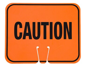 Cortina ABS Plastic Traffic Cone Sign, "Caution" 03-550-C, 12.75" Width x 10.375" Height, Orange on Black