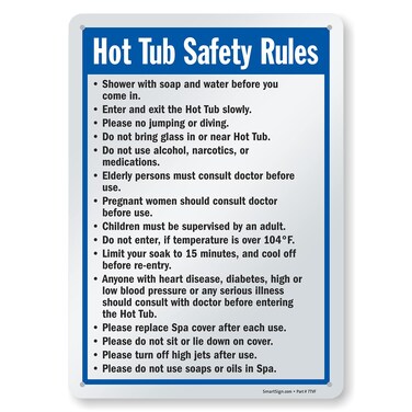 SmartSign-S-4896-Pl "Hot Tub Safety Rules" Sign   10" x 14" Plastic - Black/Blue on White
