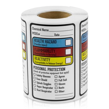 SDS Stickers/MSDS Stickers (1.5 x 2.5 inch, 300 Labels) Right to Know Labels for Chemical Safety - HMIG Chemical Identifying and Write-in, Strong Self-Adhesive