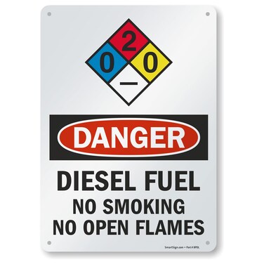 SmartSign-S-9401-AL "Danger - Diesel Fuel, No Smoking No Open Flames" NFPA Sign   10" x 14" Aluminum - Black/Red on White
