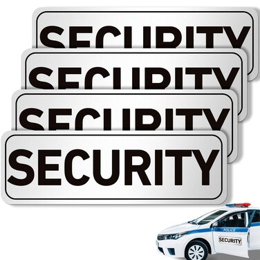 Skyygemm 4 Pcs Security Car Magnetic Signs Reflective Security Heavy Duty Signs for Vehicles Magnetic Truck Signs Waterproof Security Officers Magnetic Decals for Patrol(White with Black Border)