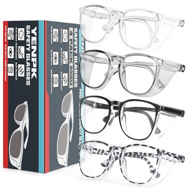 YENPK 4 Pack Safety Glasses Goggles For Women Anti Fog, Cute Protective Eyewear for Nurses, ANSI Z87+ Anti-Blue Light Eye Protection Glasses (Clear_Grey_Black_Leopard)