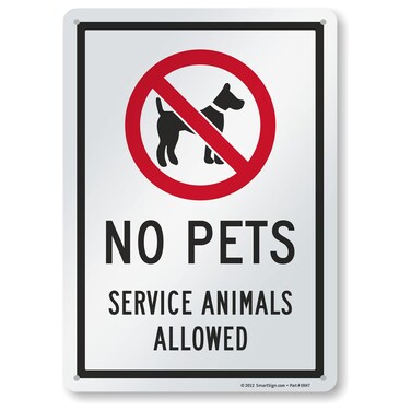 SmartSign 14 x 10 inch &acirc;&euro;&oelig;No Pets - Service Animals Allowed&acirc;&euro; Metal Sign, 40 mil Laminated Rustproof Aluminum, Red, Black and White, Made in USA
