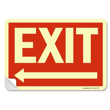 SmartSign Exit Sign Label with Left Arrow   7" x 10" Laminated Vinyl Sticker Glow in The Dark, Night, Made in USA