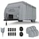 Travel Trailer Cover, 27'-30' Extra-Thick Upgraded 6 Layers Top RV Cover, Heavy Duty Ripstop, Anti-UV, Waterproof Camper Cover with 1 Tongue Jack Cover, 2 Windproof Strap, 6 Gutter Covers