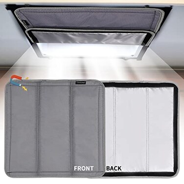 RVINGPRO Magnetic RV Vent Shade 16"x16", Double-Side Foldable RV Vent Blackout Shade, Reflective RV Skylight Shade Cover for Inside Camper, with Storage Bag, Sliver Grey