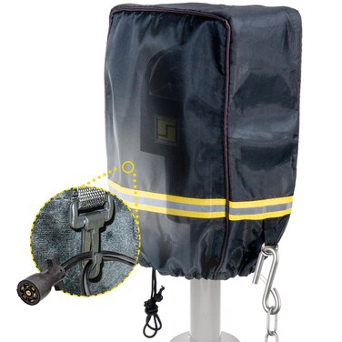 LEADBRAND RV Electric Tongue Jack Head Cover - with A Hook Inside, Upgraded Thickened, Enhance Visibility, Stay Dry and Secure with Adjustable Drawstring