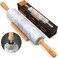 Walfos Marble Rolling Pin With Wooden Handles &amp; Wood Cradle, 16.5 Inch Marble Rolling Pins For Making Pizza Dough And Tortillas, Dough Roller For Pie Crust, Cookie, Pasta (Gray &amp; White)
