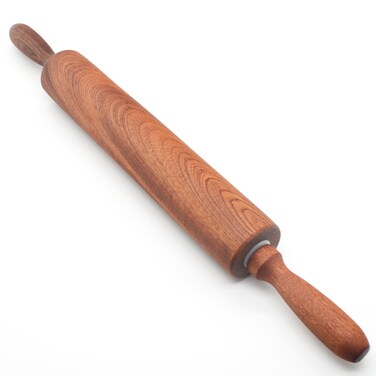 TUSIWIT Classic Sapele Wooden Rolling Pin With Handles,Wood Baking Roller Large (17.3"L x 2.3"W)