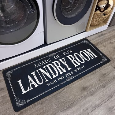 ROMAMIGO Non Slip Laundry Runner Rug - Farmhouse Kitchen Floor Mat for Mudroom and Bathroom - Black, 20 X 47 Inches