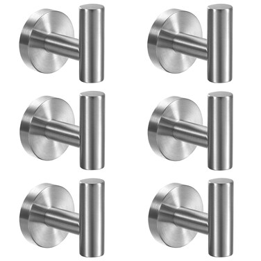 Kruodop Towel Hooks for Bathroom,6 Packs Wall Mount Towel Holder,Black Matte Wall Robe Hook,Stainless Steel Heavy Duty Door Hanger Towel Hook for Kitchen, Bedroom,Hotel,Pool,Coats - Silver