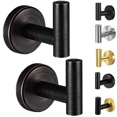 Kruodop Towel Hooks for Bathroom,2 Packs Wall Mount Towel Holder, Bronze Matte Wall Robe Hook,Stainless Steel Heavy Duty Door Hanger Towel Hook for Kitchen, Bedroom,Hotel,Pool,Coats